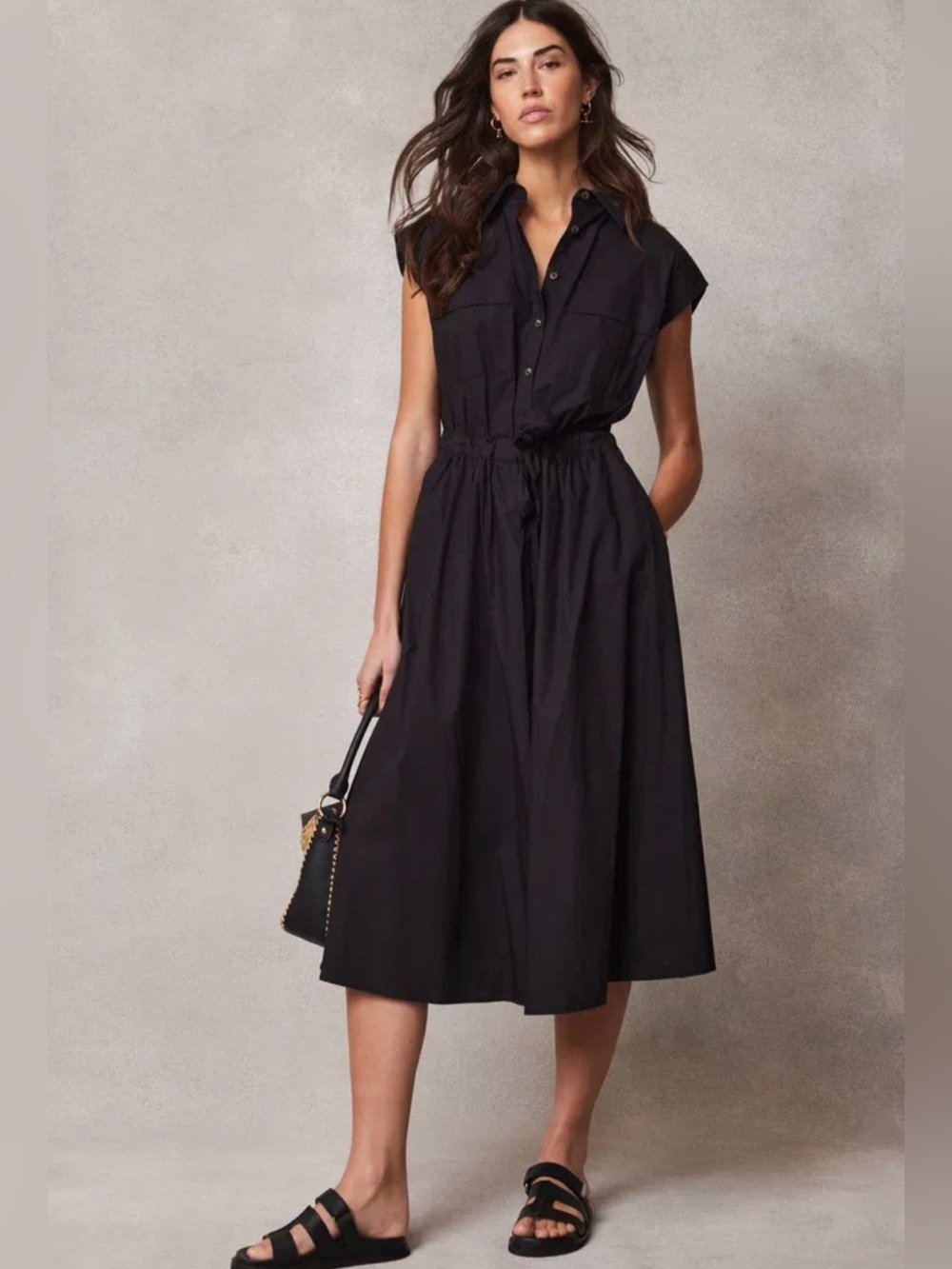 Mint Velvet Navy Blue Midi Shirt Dress with Drawstring Waist - size 12